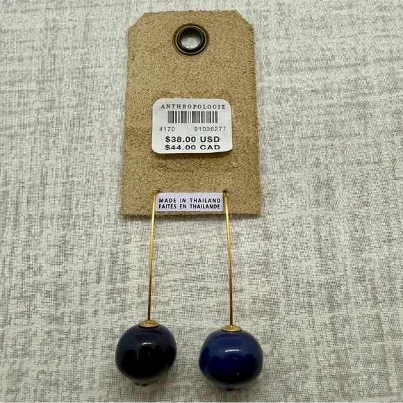 NWT Anthropologie 14k Gold Plated Blueberry Fruit & Icon Drop Earrings 🫐 - Picture 4 of 4